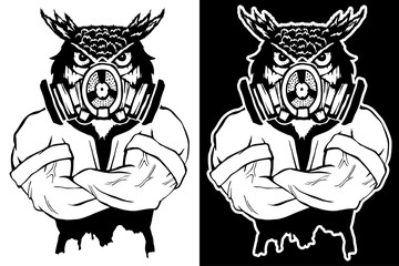 Steep fashionable owl. Vintage style illustration for tattoo, logo, emblem