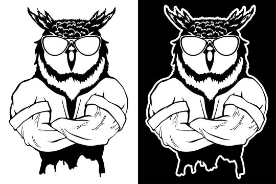 Steep fashionable owl. Vintage style illustration for tattoo, logo, emblem