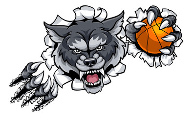 Wolf Basketball Mascot Breaking Background