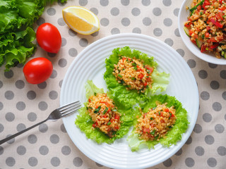 Kisir, bulgur wheat salad, turkish cuisine, vegetarian food.
