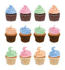 vector set of colorful cupcake icons
