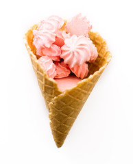Marshmallow in a waffle cup on a white background isolate