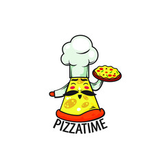 Pizza time chef character, vector cartoon logotype illustration isolated on white background