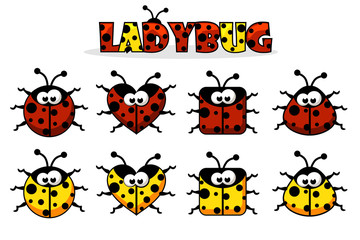 Fototapeta na wymiar Set artoon red and yellow different shapes Ladybug. Animals and insects