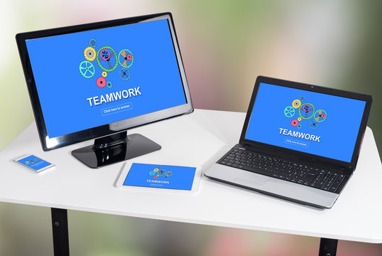 Teamwork concept on different devices