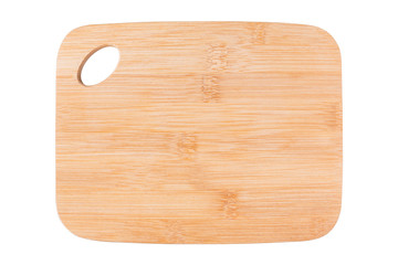 cutting board of bamboo square shape, new board on white background