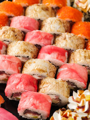 Sushi Set nigiri close up top view.