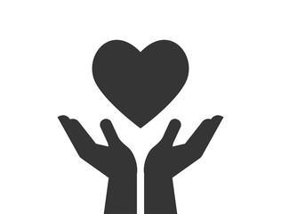 Charity, giving and donation icon with hands holding red heart
