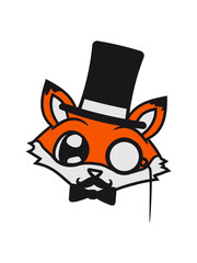gesicht kopf sir herr gentlemen mustache schnurrbart monokel brille zylinder hut sitzend süß niedlich klein kind fuchs schön design cool comic cartoon clipart logo tier wald