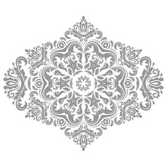 Oriental silver pattern with arabesques and floral elements. Traditional classic ornament. Vintage pattern with arabesques