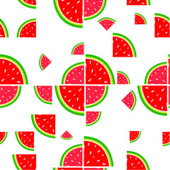 Watermelon flat repeat pattern print, vector illustration isolated on white background
