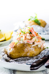 Swedish topped backed potato with shrimp