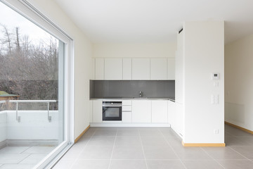 New, clean and empty kitchen in the empty room