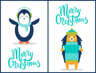 Merry Christmas Penguin on Vector Illustration