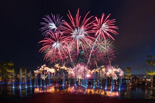 Fireworks over city, Singapore