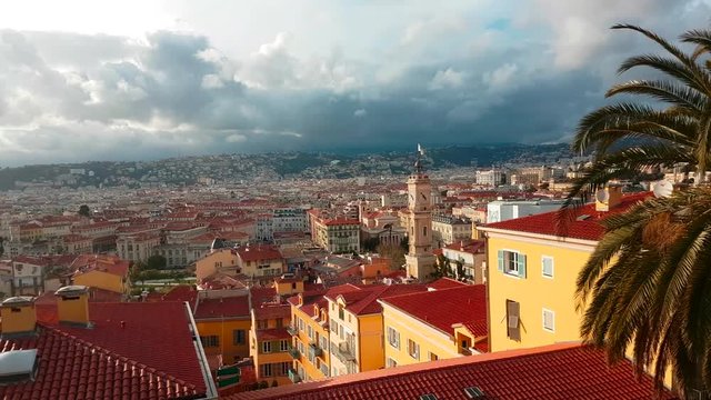 Beautiful Aerial Rotating Motion View of The City of Nice France And The Old Town (Vieille Ville) - 4K Video