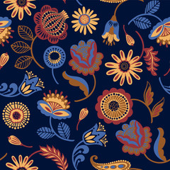 Folk floral seamless pattern. Modern abstract design