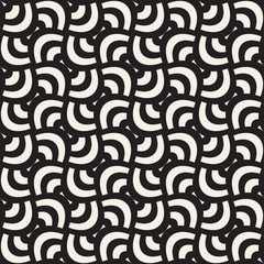 Vector geometric seamless pattern with curved shapes grid. Abstract monochrome rounded lattice texture. Modern repeating background design
