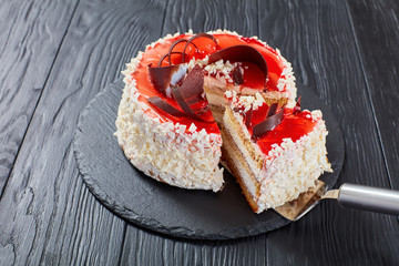 sponge cake layered with cream cheese mousse