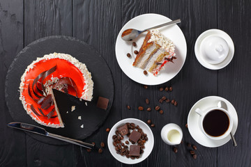 portion of delicious torte and cup of coffee