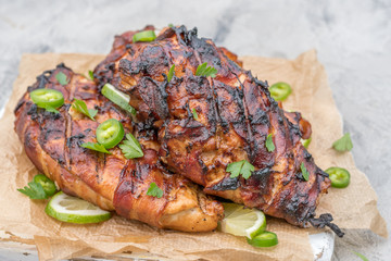 Bacon wrapped grilled chicken breast