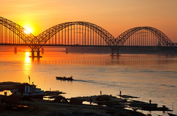 Myanmar. Sunset on the river Irawadi