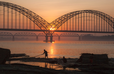 Myanmar. Sunset on the river Irawadi