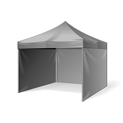 Promotional Outdoor Event Trade Show Pop-Up Tent Mobile Marquee. Mock Up, Template. Illustration Isolated On White Background. Ready For Your Design. Product Advertising. Vector EPS10