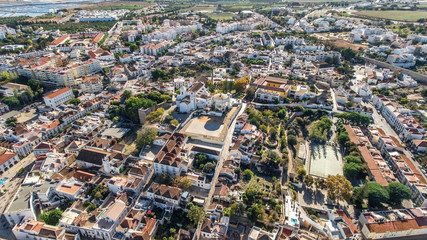 Aerial. The best tourist places of the town of Tavira. View from sky.