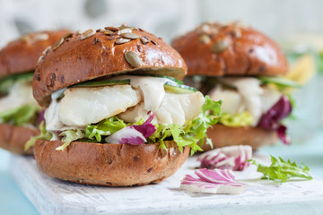 White fish fillet sandwich with tartar sauce