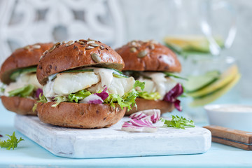 White fish fillet sandwich with tartar sauce