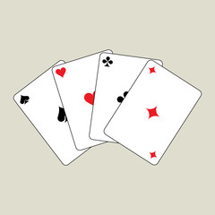 Playing cards symbols, on light beige background. Spade, Heart, Clover, Diamond.