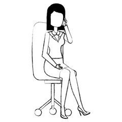 beautiful businesswoman calling with smartphone in chair vector illustration design