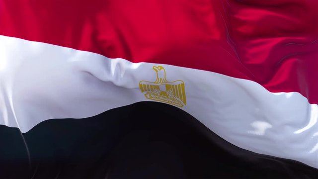 Egyp Flag in Slow Motion Classic Flag Smooth blowing in the wind on a windy day rising sun 4k Continuous seamless loop Background
