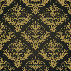 Vector black ornate damask background Seamless abstract decorative elegant pattern.