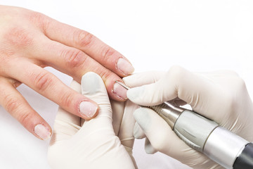 The process of the master's work in the manicure salon of female nails. 