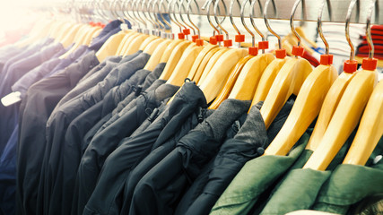 Fototapeta premium Clothes or shirt in store close-up angle view.