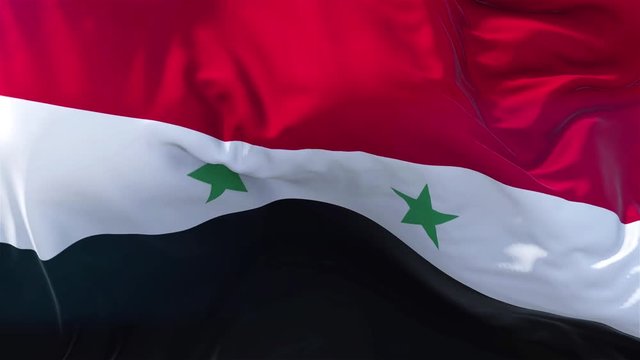 Syria Flag in Slow Motion Classic Flag Smooth blowing in the wind on a windy day rising sun 4k Continuous seamless loop Background