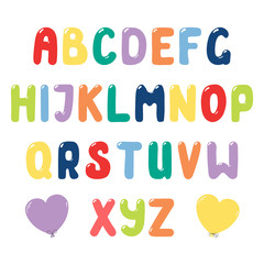 Hand drawn cute and bright roman alphabet. Make your own festive lettering. Isolated letters on white background. Vector illustration.