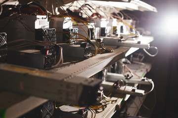 Farm with equipment for bitcoin cryptocurrency mining