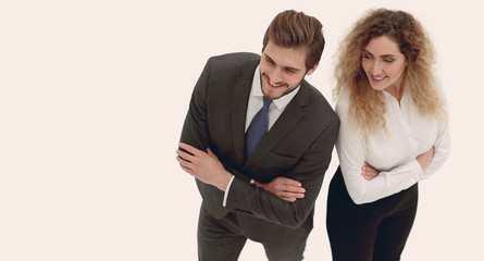 two smiling employee isolated on white