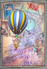 Foto op Canvas Oude kaart met heteluchtballon en tarotfiguur © Rosario Rizzo