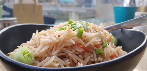 Fried rice grains close up