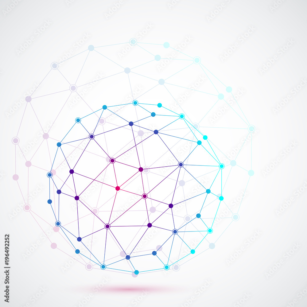 Poster graphic background molecule and communication. colorful dots with connections for your design, illus