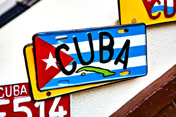 License plate with cuba flag at souvenir shop in Havana, Cuba.