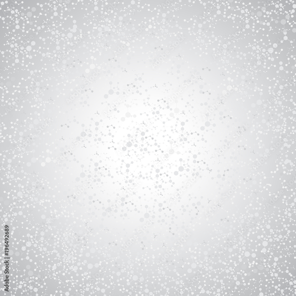 Poster grey graphic background molecule and communication. connected lines with dots, illustration