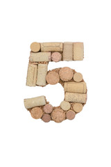 Number five made of wine corks isolated on white