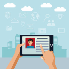 Using smartphone for social media vector illustration graphic design