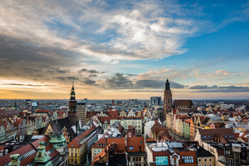 Fototapeta na wymiar Sunset over the old town in Wroclaw, Silesia, Poland