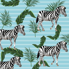 Fototapeta na wymiar Zebra and leaves background vector illustration graphic design